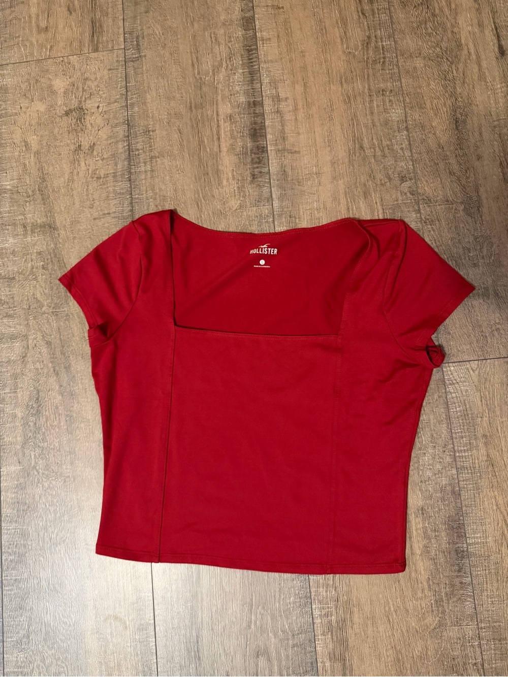Hollister Red Square-Neck Short Sleeve Tee